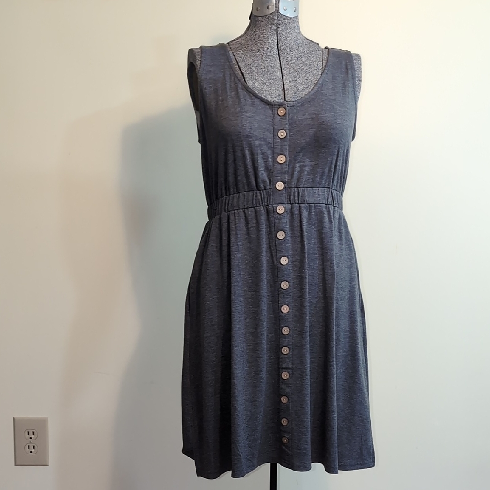 BTFBM Women's Charcoal Sleeveless Button Front Dress